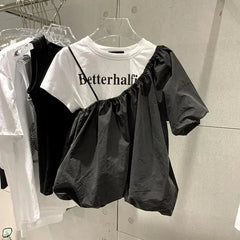 Letter Graphic Irregular Blouse Tops