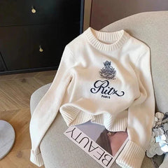 Letters Embroidery Pullover Sweater