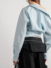 Long Sleeves Draped Unbalced Blouses