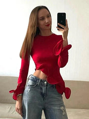 Long Sleeves Slim Fit Asymmetrical Top