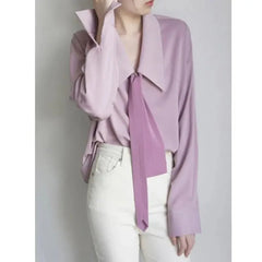 Long Sleeves Solid Necktie Shirt