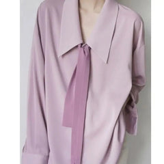 Long Sleeves Solid Necktie Shirt