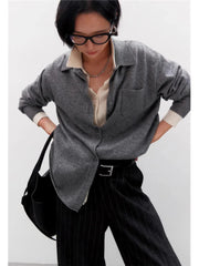 Loose Cashmere Polo Cardigan