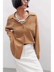 Loose Cashmere Polo Cardigan