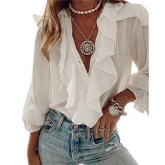 Loose Fit Long Sleeve V-Neck Top