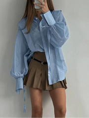 Loose Pink Cotton Classic Shirts