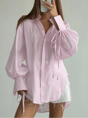 Loose Pink Cotton Classic Shirts