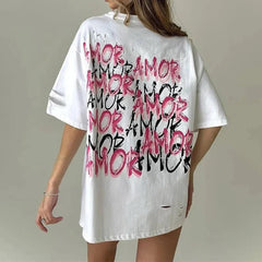 Loose Streetwear Hollow-Out Letter T-Shirt