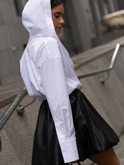 Loose White Hooded Long Sleeve Top