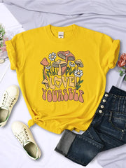 Mushroom Love Yourself Cute Printed T-Shirt