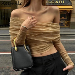 Off-Shoulder Slash-Neck Crop Top