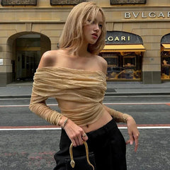Off-Shoulder Slash-Neck Crop Top