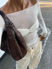 Off the Shoulder See-Through Lace Knit Pullover Tops