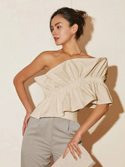 One-Shoulder Lotus Leaf Blouse