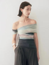 One-Shoulder Tie Dye Mesh Top