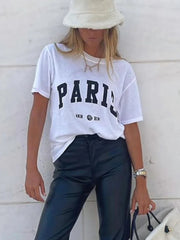 Cotton Letter Print Short Sleeve Tee T-shirts