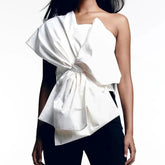 Patchwork Diagonal Collar Bow Tops