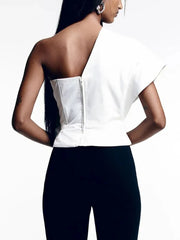 Patchwork Diagonal Collar Bow Tops