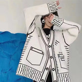 Print Graffiti Long Sleeve Knitted Cardigans Coat