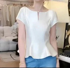 Puff Sleeve O-Neck Crop Blouse