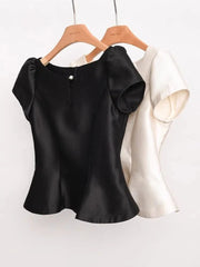 Puff Sleeve O-Neck Crop Blouse