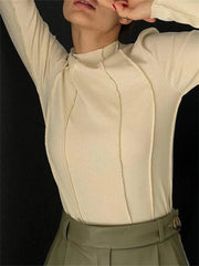 Ruched Turtleneck Slim Fit Casual Pullovers Tops
