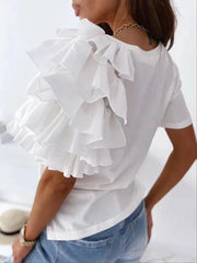 Ruffles Short Sleeve Casual Simple T-shirts