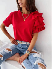 Ruffles Short Sleeve Casual Simple T-shirts