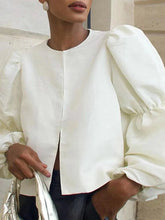 Satin O-Neck Lantern Sleeve Blouse