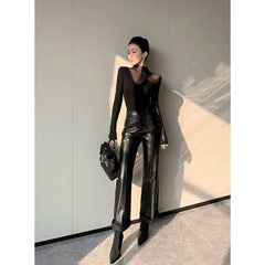 See-Through Mesh Turtleneck Slim Fit Top