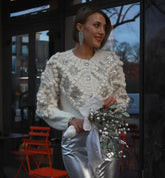 Sequin Knitted 3d Ball White Cardigan Pullover