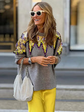 Sequins Glitter V Neck Long Sleeve Sweater Pullover