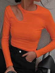 Sexy Hollow Out Long Sleeve Cropped Tee