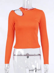 Sexy Hollow Out Long Sleeve Cropped Tee