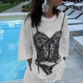 Short Sleeve Graphic Oversized White Long T-Shirts