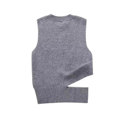 Side Slit With Pleats Cut Out Knit Vest Sweater