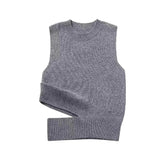 Side Slit With Pleats Cut Out Knit Vest Sweater