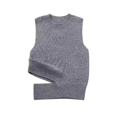 Side Slit With Pleats Cut Out Knit Vest Sweater
