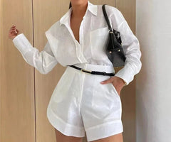 Simple Button Pockets Short Pant with Shirts