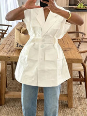 Sleeveless Cotton Shirt with Pockets