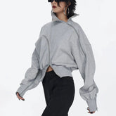 Solid Patchwork Zipper Tuntleneck Long Sleeve Pullover Sweatshirt