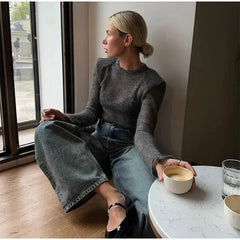 Solid Round Neck Knitted Sweater