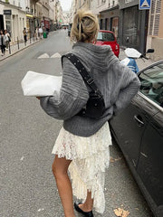 Solid Slash Neck Sweater Loose Knitwear