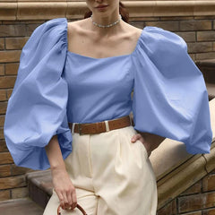 Off Shoulder Square Collar Puff Sleeve Blouse