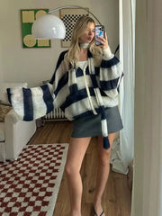 Striped Cardigan with Scarf