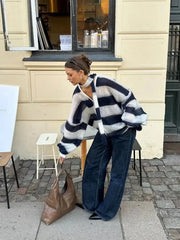 Striped Cardigan with Scarf