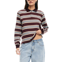Striped Contrast Lapel T-Shirt