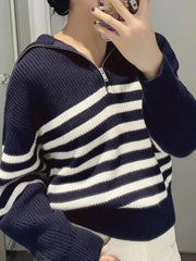 Striped Half-Zip Knit Sweater