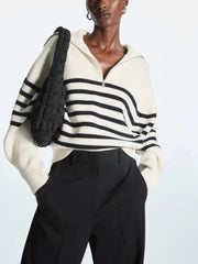 Striped Half-Zip Knit Sweater