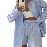 Striped Long Sleeve Shirt Short Pants Sets